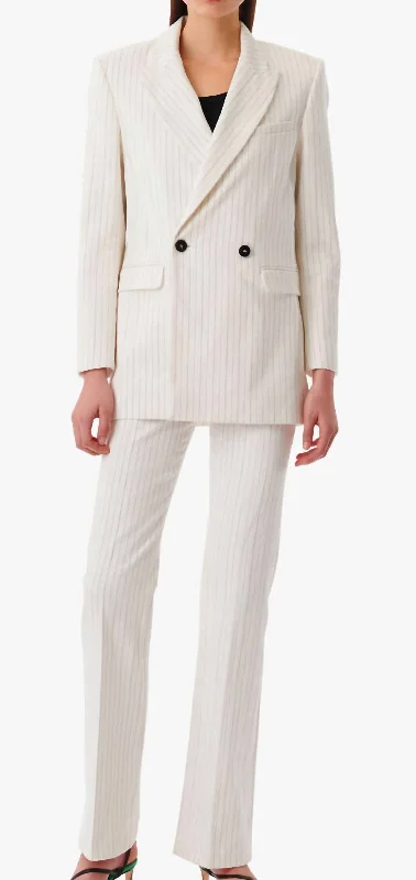 ladies platform flats-Edda Striped Suit Jacket In Off White/black