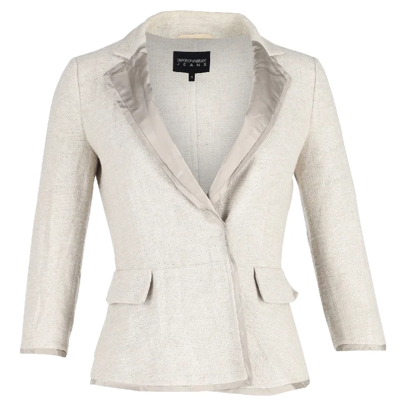 ladies jacquard vests-Emporio Armani Women's Suit Blazer Cream Linen