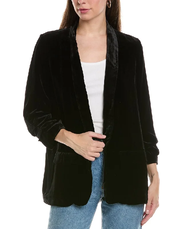 women’s high-neck sweaters-Go> by GoSilk Scrunched Sleeve Velvet Silk-Blend Jacket