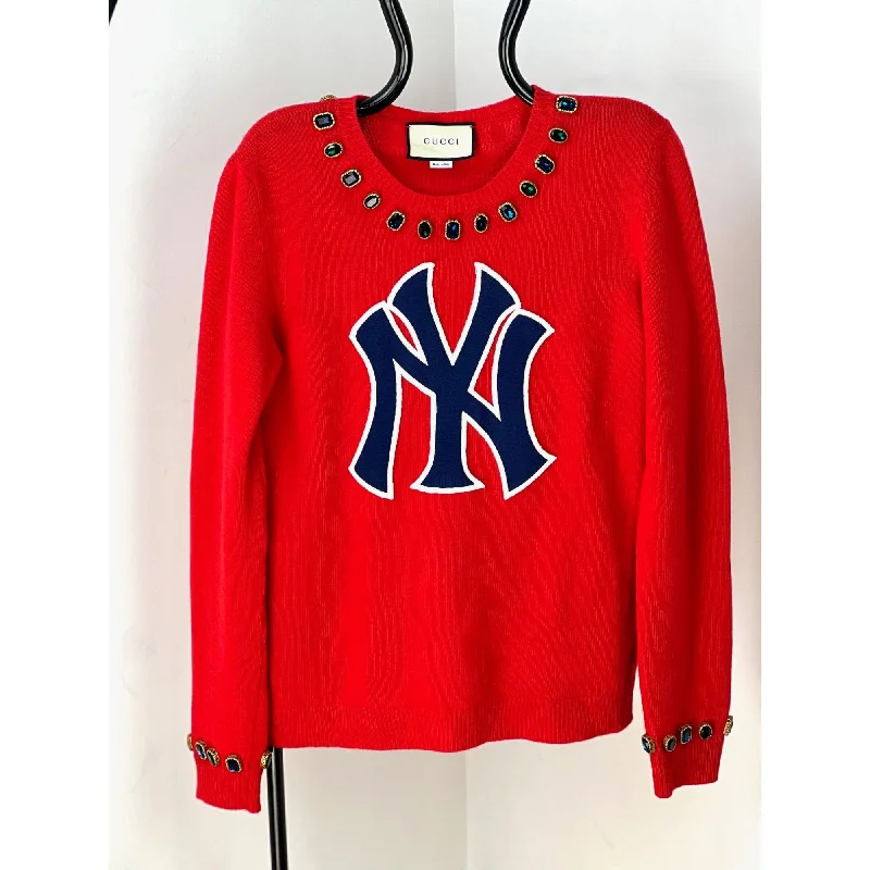 female smocked sundresses-Gucci Womens NY Yankees Wool Red Sweater Pullover