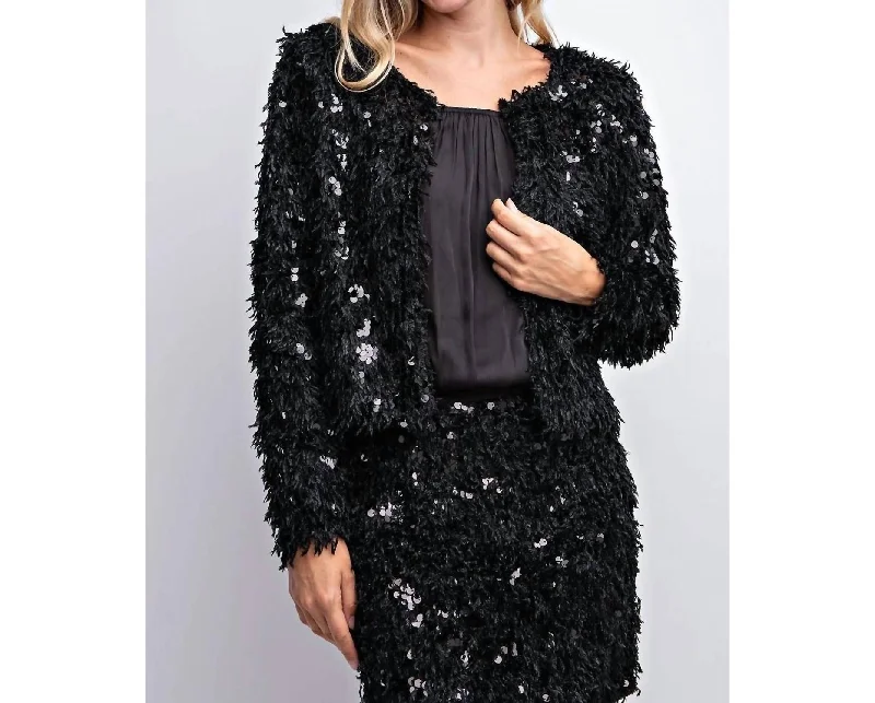 women’s round-neck blouses-Nights To Remember Coat In Black