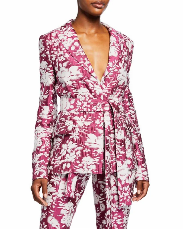 ladies cashmere vests-Raquelle Jacket In Jacquard Fuchsia Print