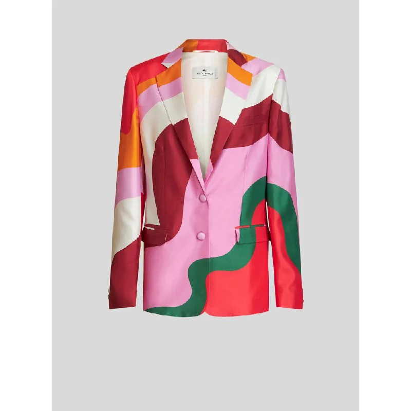 female swim kaftans-Silk Jacket With Colour Block Pattern