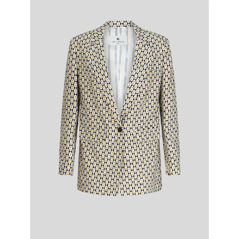 ladies smock tops-Tailored Jacket With Micro Geometric Patterns