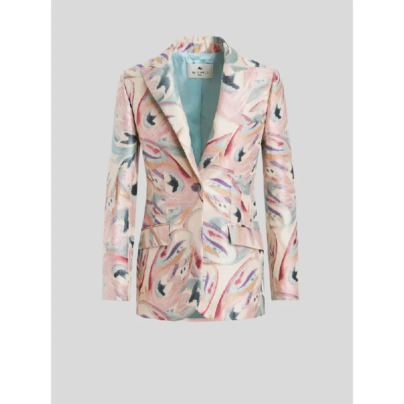 women’s textured sweaters-Tailored Jacquard Jacket With Butterflies