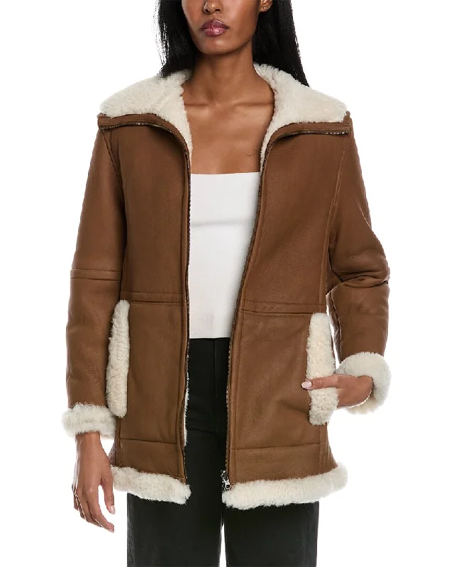 women’s checkered tops-Vince Reversible Shearling Coat