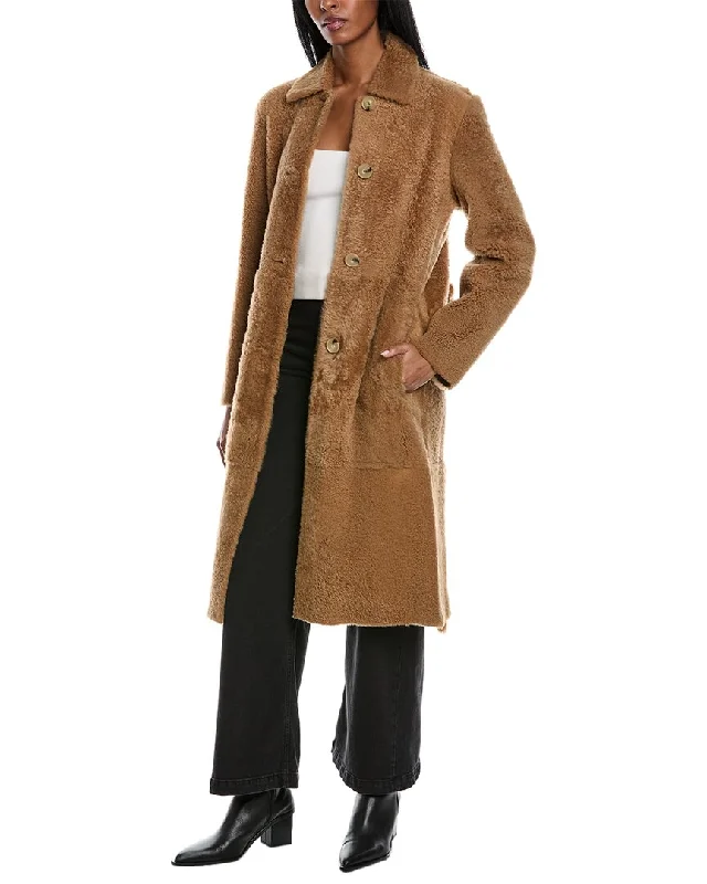 ladies ruffle-neck blouses-Vince Shearling Coat