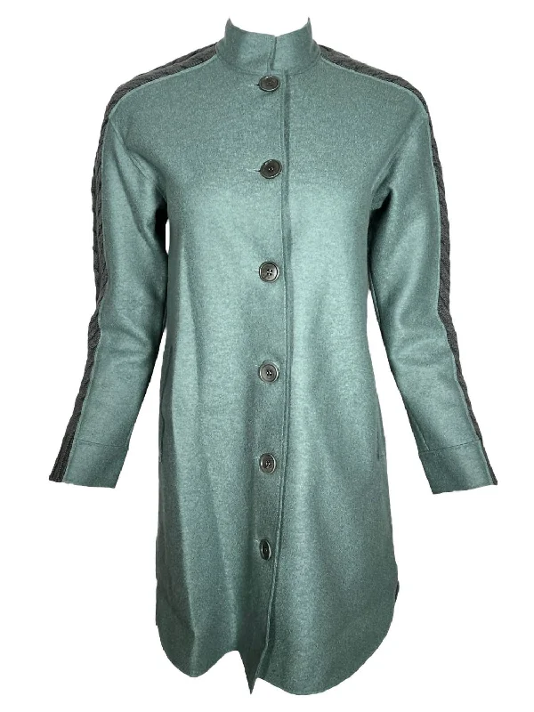 female tiered sundresses-Women Knit Shoulder Wool Coat In Dark Teal