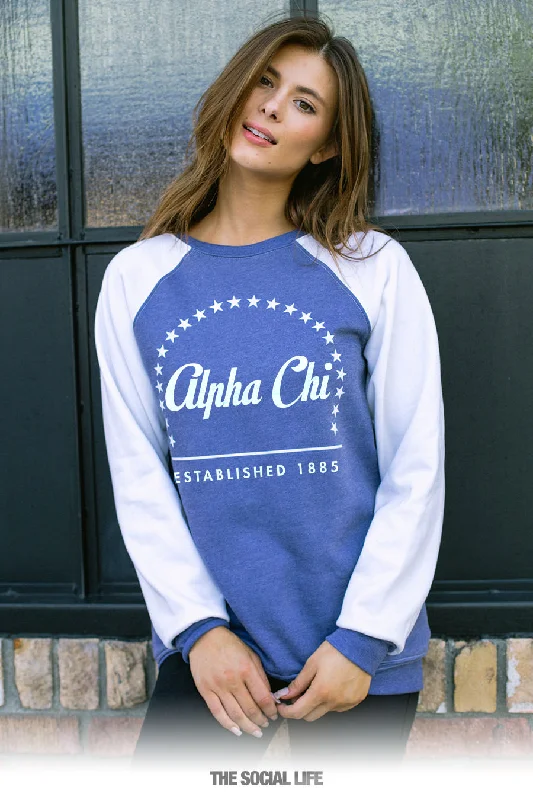 ladies chiffon jackets-Alpha Chi Omega Melrose Raglan Crewneck