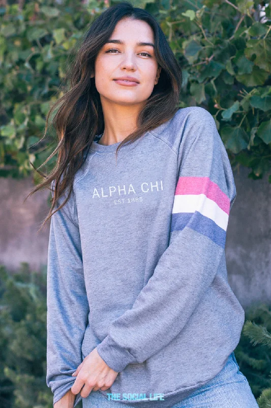 women’s off-shoulder sweaters-Alpha Chi Omega Merci Raglan Crewneck