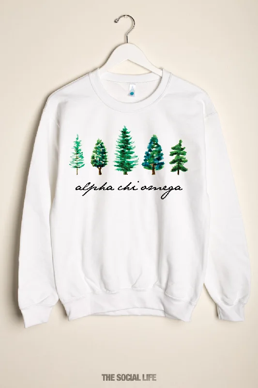 female beach sarongs-Alpha Chi Omega Watercolor Pines Crewneck