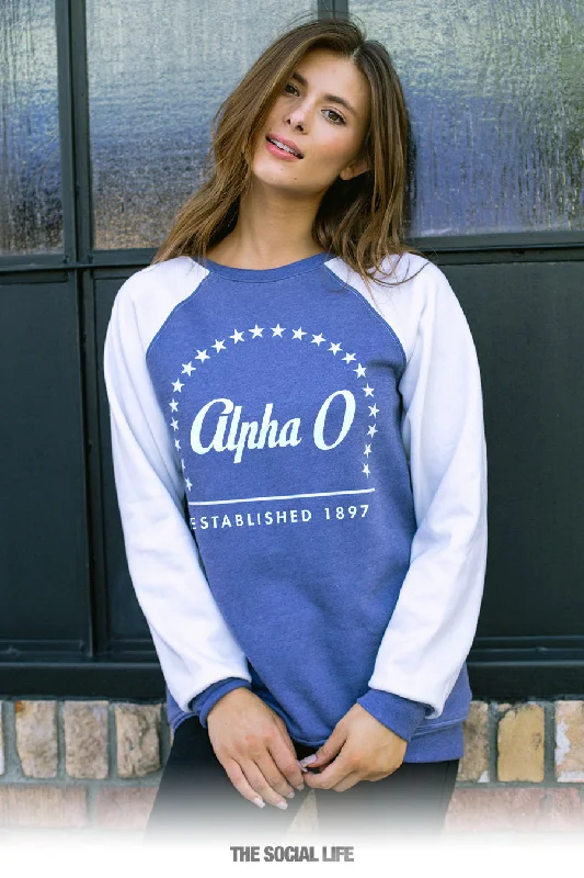 women’s cardio tanks-Alpha Omicron Pi Melrose Raglan Crewneck