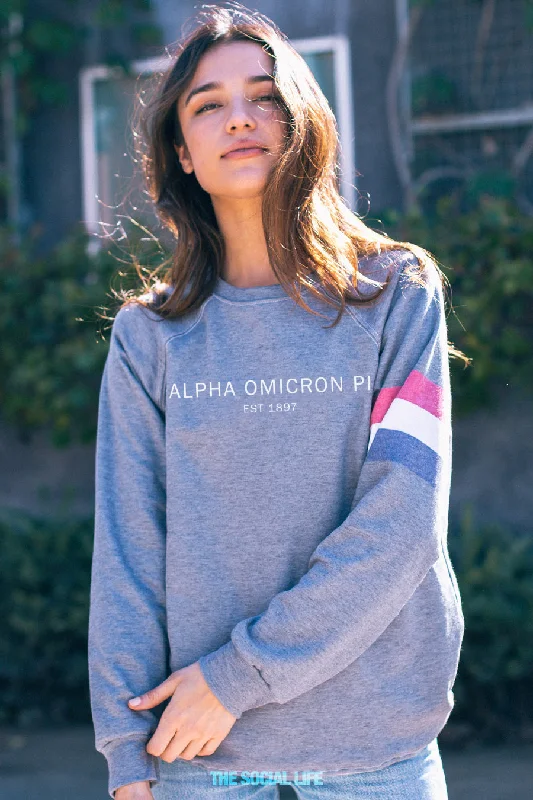 ladies minimalist attire-Alpha Omicron Pi Merci Raglan Crewneck