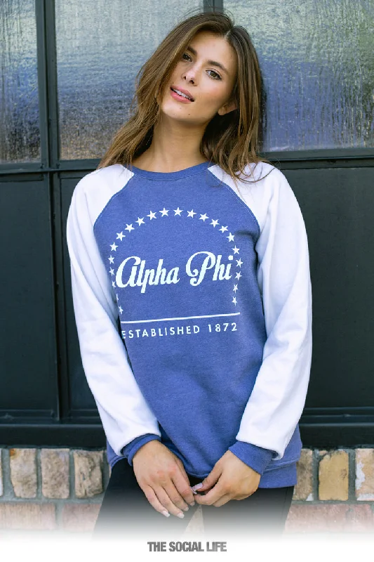 female denim circle skirts-Alpha Phi Melrose Raglan Crewneck