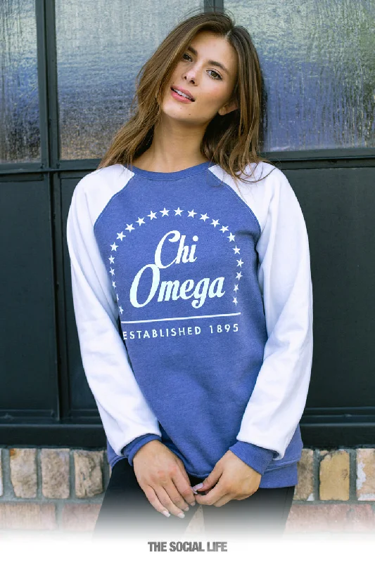 ladies debutante gowns-Chi Omega Melrose Raglan Crewneck