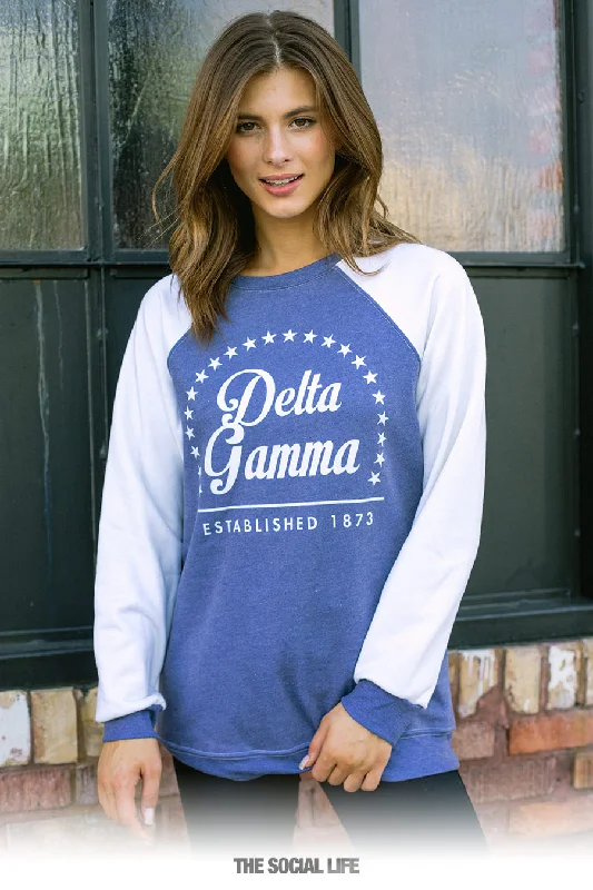 female flannel vests-Delta Gamma Melrose Raglan Crewneck