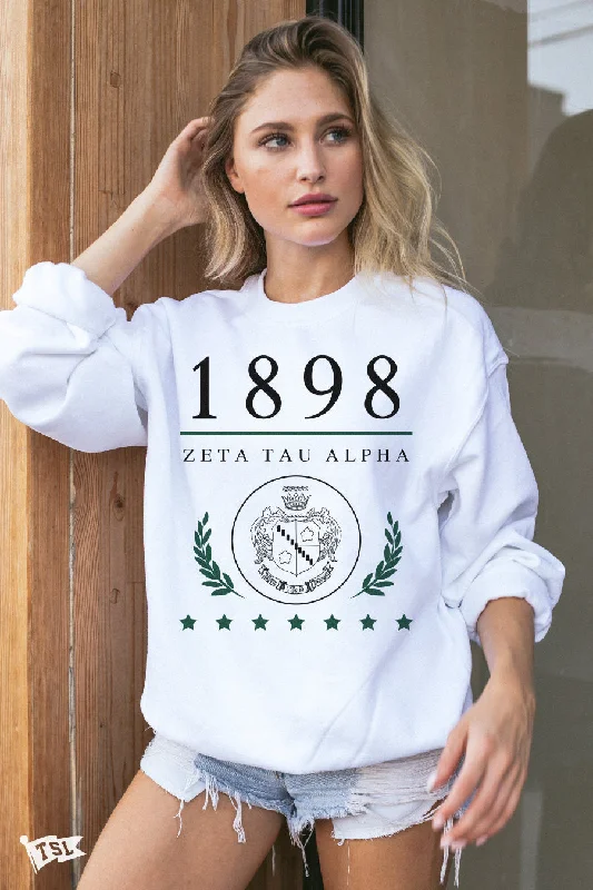 women’s quilted bombers-Zeta Tau Alpha Crest Crewneck