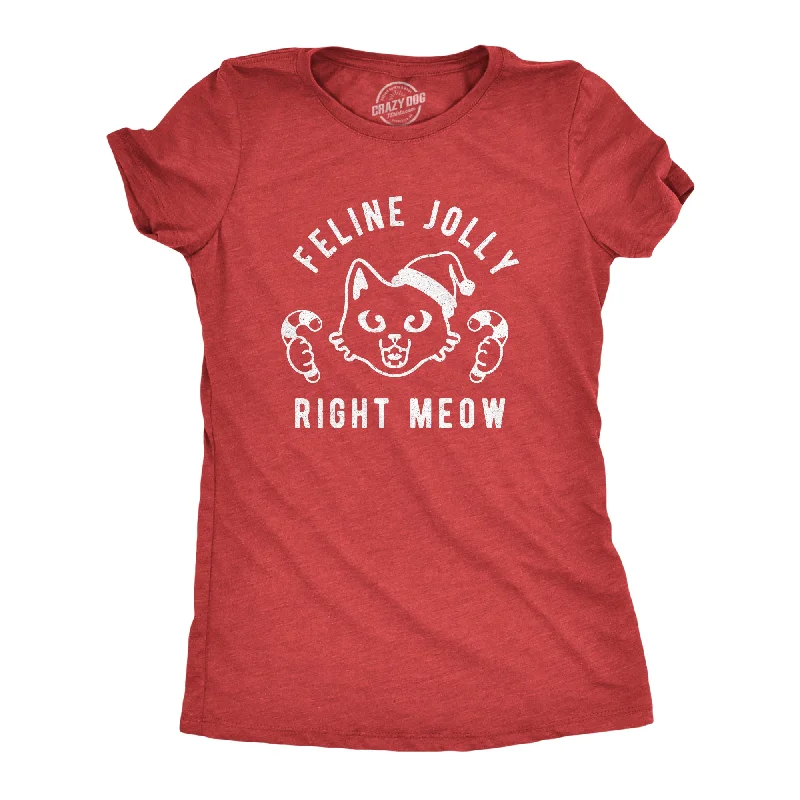 women’s whiskered denim-Womens Feline Jolly Right Meow Tshirt Funny Christmas Cat Kitten Lover Graphic Tee