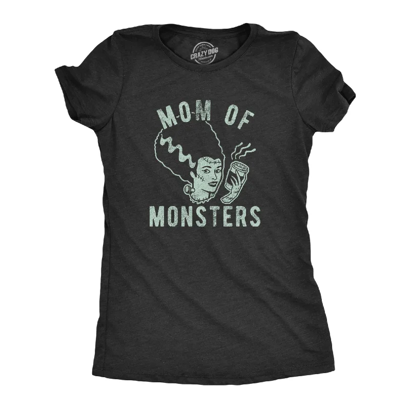 female rainbreaker vests-Womens Mom Of Monsters Tshirt Funny Halloween Coffee Parenting Novelty Graphic Tee