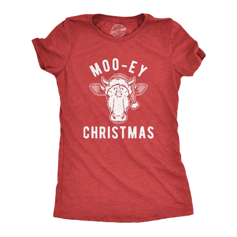 women’s plaid tops-Womens Moo-ey Christmas Tshirt Funny Holiday Festive Cow Merry Xmas Graphic Tee