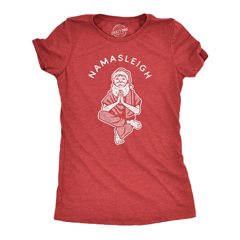 women’s draped sweaters-Womens Namasleigh Tshirt Funny Namaste Yoga Meditation Santa Sleigh Christmas Tee