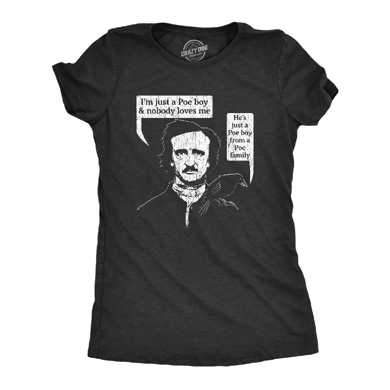 female smocked maxi dresses-Womens Poe Boy Tshirt Funny Edgar Allan Poe Author Literature Rock Lyrics Queen Tee