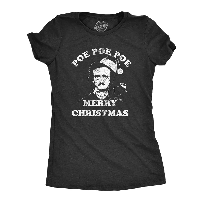 women’s pilates tanks-Womens Poe Poe Poe Merry Christmas Tshirt Funny Edgar Allan Poe Book Lover Tee