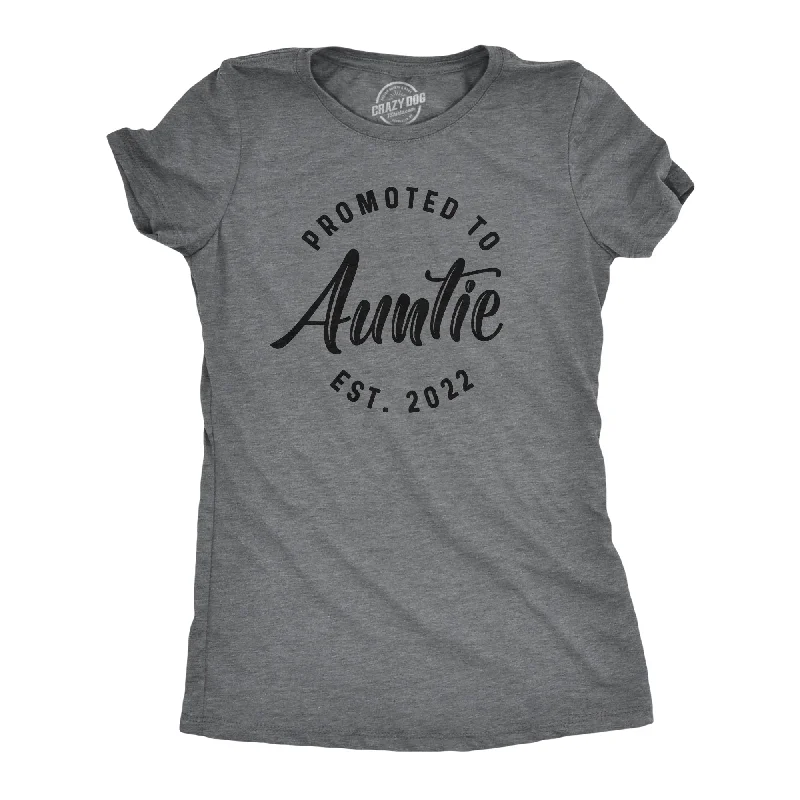 women’s merino sweaters-Crazy Dog Womens Promoted To Auntie 2024 2023 2022 2021 Graphic T Shirt New Baby Family Tee