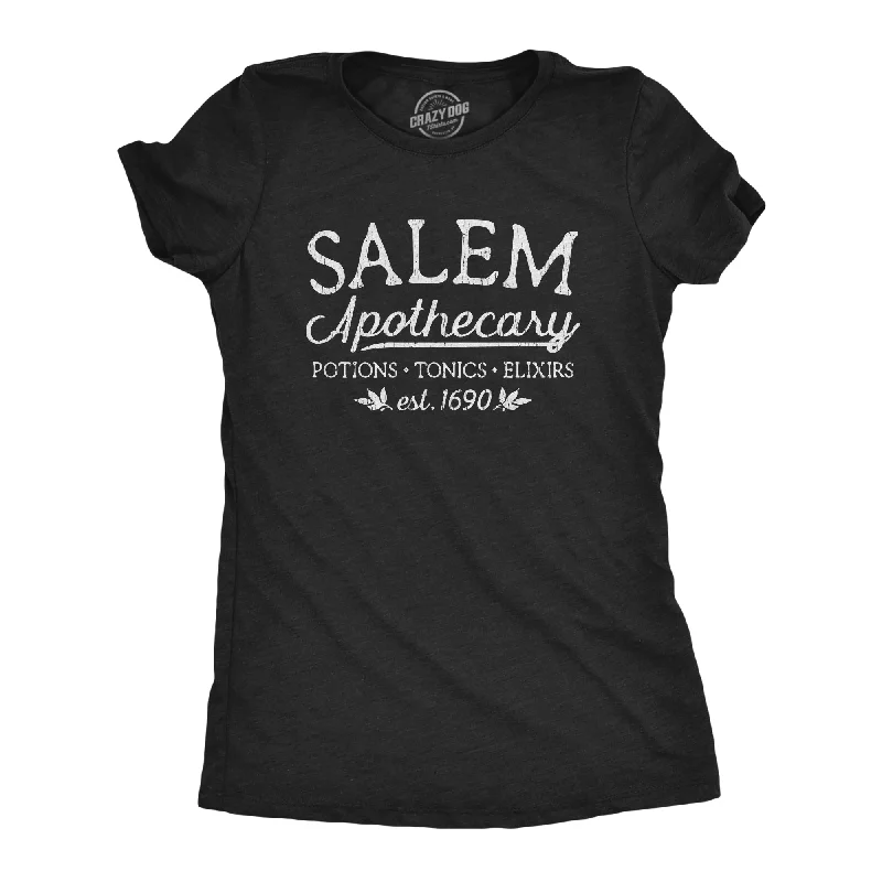 ladies dinner gowns-Womens Salem Apothecary Tshirt Funny Halloween Witch Graphic Novelty Tee