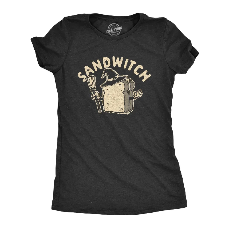 women’s v-neck blouses-Womens Sandwitch Tshirt Funny Halloween Sandwich Witch Novelty Graphic Tee