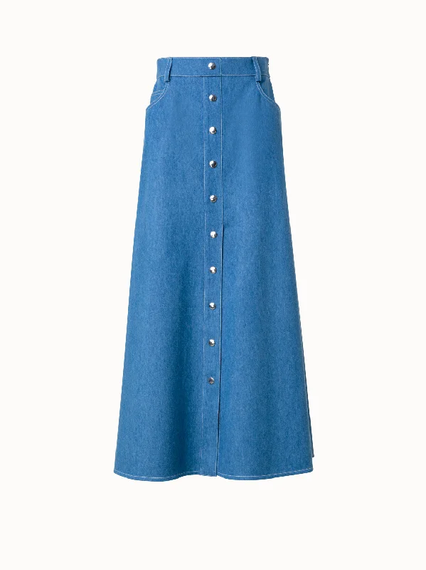 Ladies trendy backpacks-A-Line Midi Denim Skirt