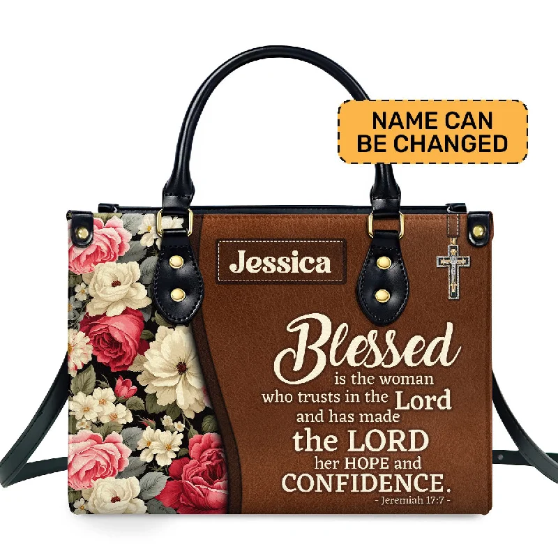 Female elegant backpacks-Blessed Is The Woman Who Trusts In The Lord - Personalized Leather Handbag SBLHBMTN1860L