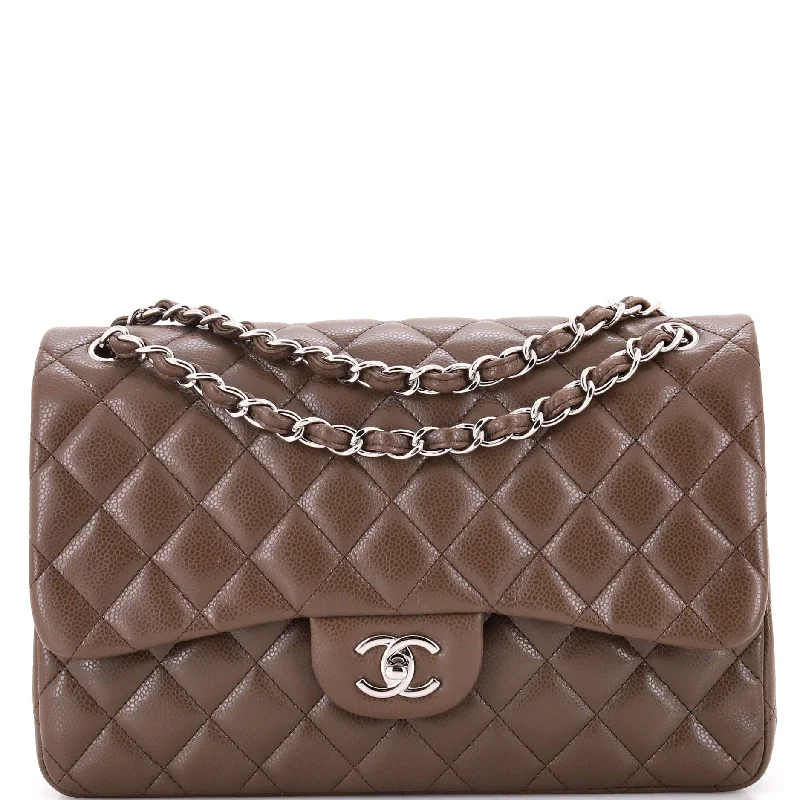 Ladies elegant tote bags-Classic Double Flap Bag Quilted Caviar Jumbo