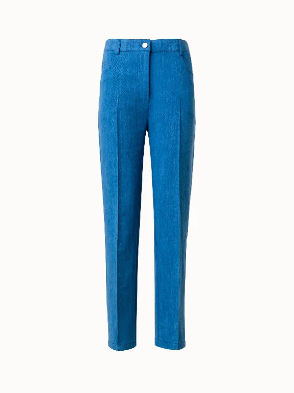 Women's small purses-Cotton-Denim-Stretch-Pants with Straight Cropped Leg