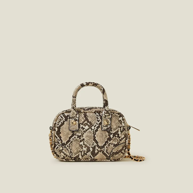 Women's small hobo bags-Cream Faux Snake Mini Sling Bag