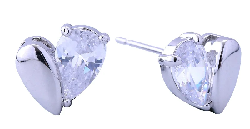 Ladies elegant handbags-DJE310799 14K Dipped Half CZ Heart Post Earrings