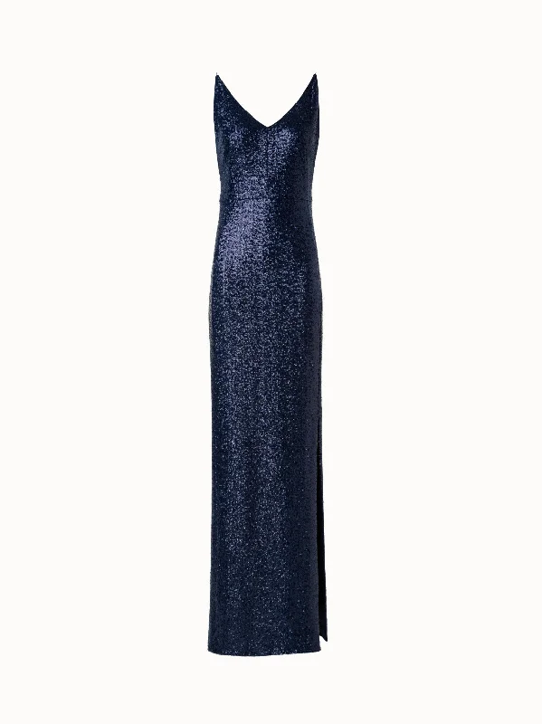 Women's chain satchels-Jersey Sequins V-Neck Gown