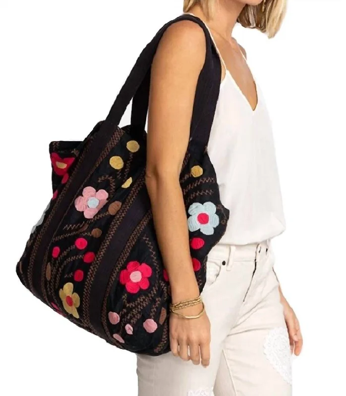 Women's floral tote bags-Joni Beach Tote Bag In Black