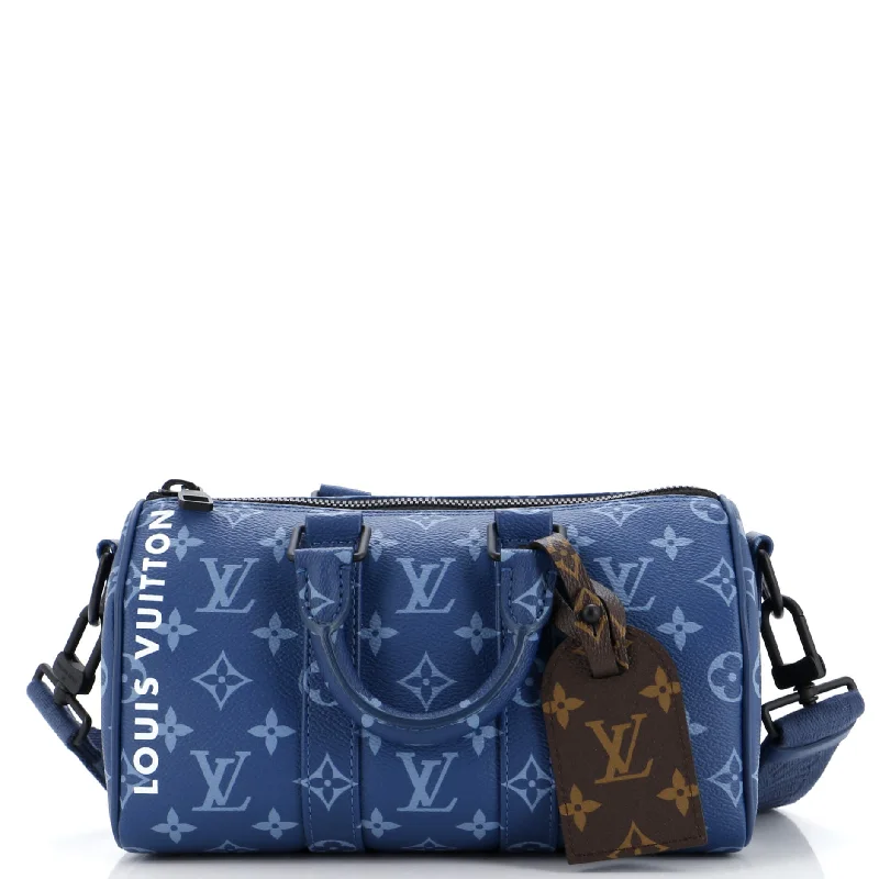 Women's straw tote bags-Keepall Bandouliere Bag Atlantic Blue Monogram Canvas 25