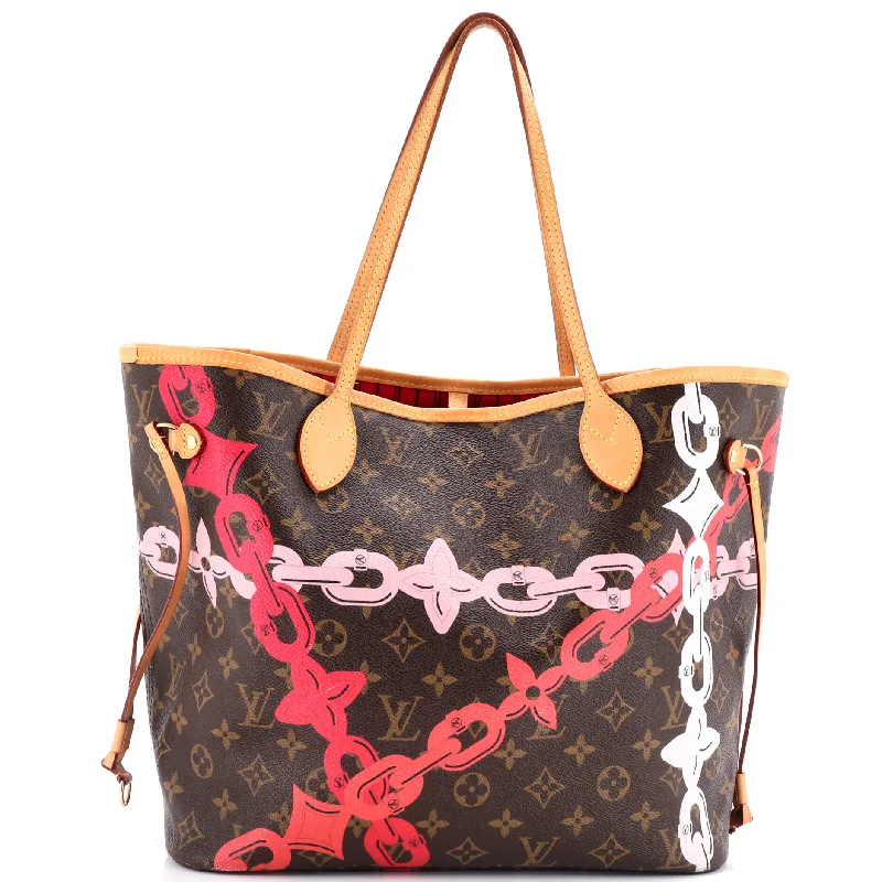 Women's straw satchels-Neverfull NM Tote Limited Edition Bay Monogram Canvas MM