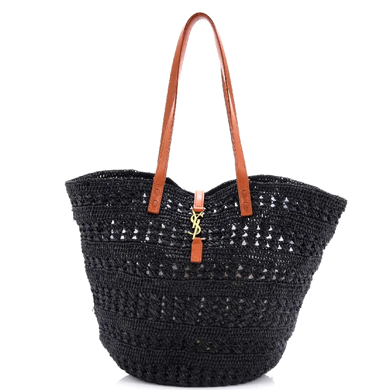 Women's soft shoulder bags-Panier Monogram Basket Shopper Raffia Medium