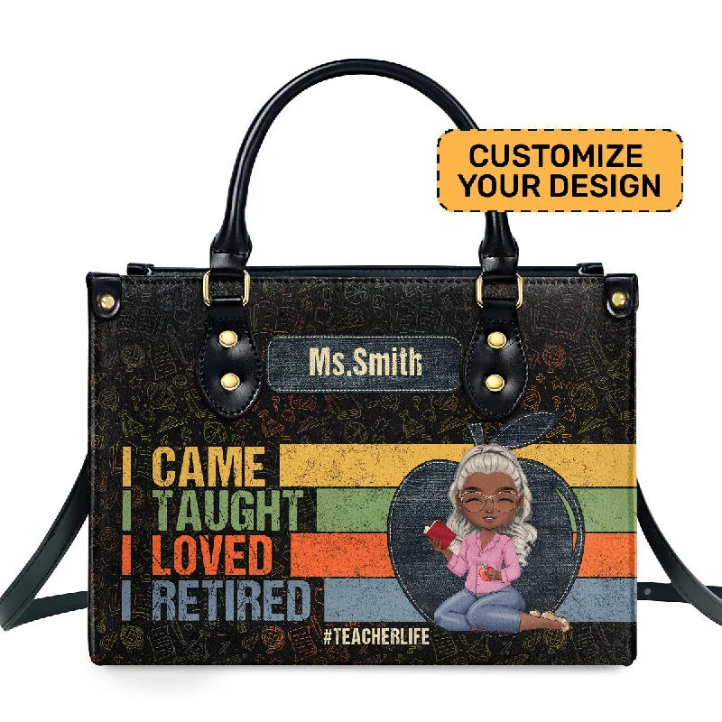 Ladies trendy shoulder bags-Retired Teacher - Personalized Leather Handbag SBLHBLM1567M