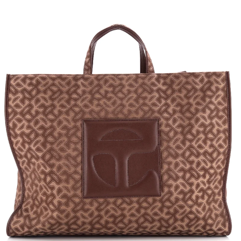 Female chic purses-Shopping Tote Monogram Jacquard with Faux Leather Large