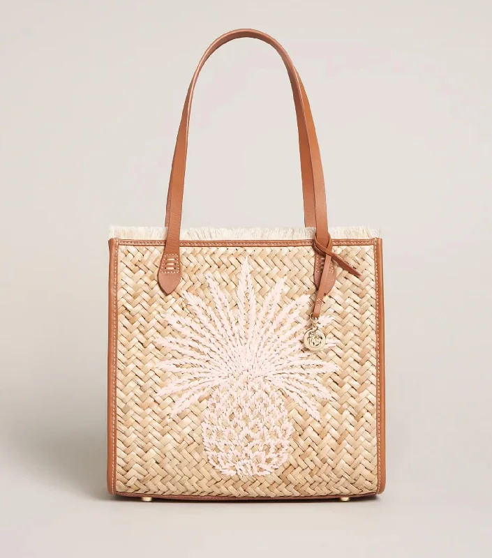 Ladies premium crossbody bags-Straw Pineapple Box Tote in Natural