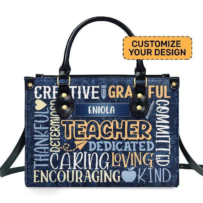 Female trendy shoulder bags-Teacher - Personalized Leather Handbag SBLHBLM1787D