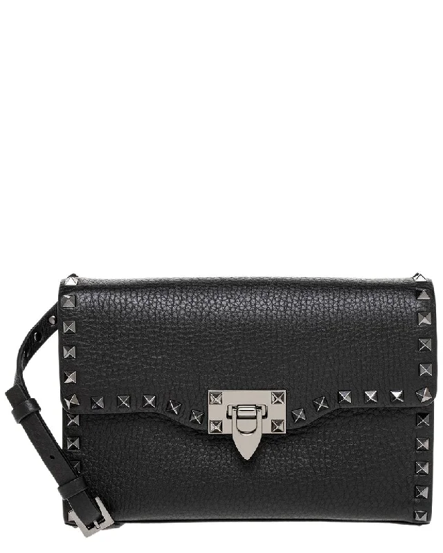 Women's embroidered hobo bags-Valentino Rockstud Small Grainy Leather Crossbody