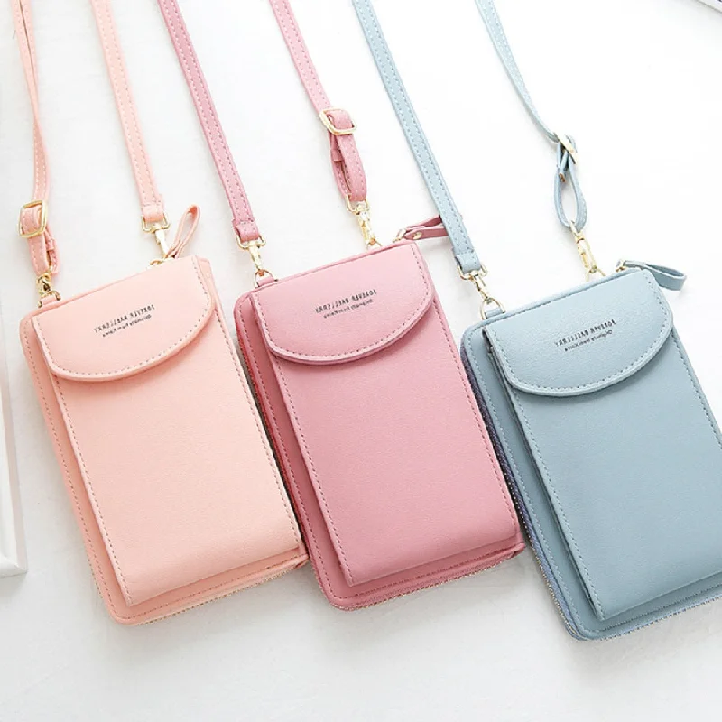 Women's large sling bags-Women Shoulder Strap Purses Solid Color Leather Summer Bag Short Travel Mobile Phone Bag Card Holders Storage Wallet Flap Pocket