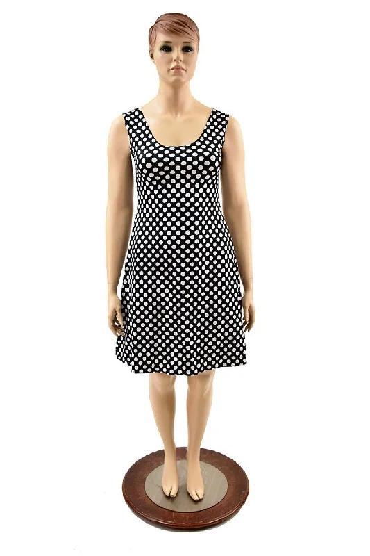 female pleated maxi dresses-Black & White Polka Dot A Line Tank Dress