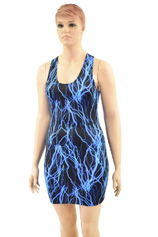 ladies tie-back blouses-Blue Lightning Racerback Tank Dress