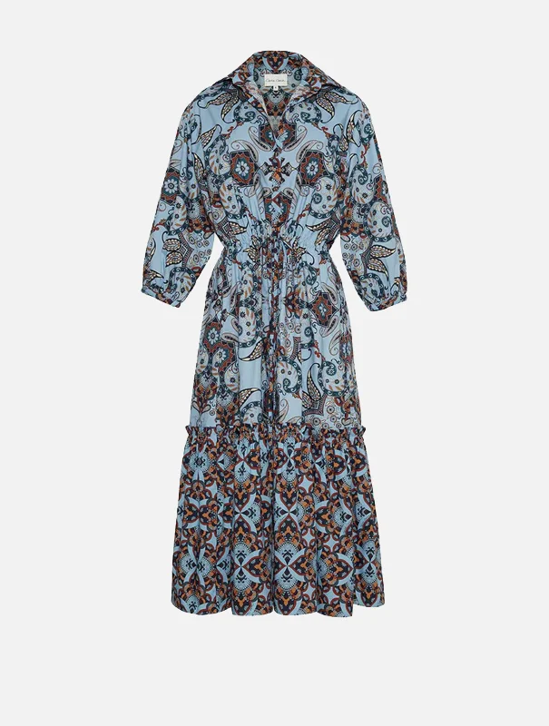 women’s mohair pullovers-Hutton Shirtdress Blue Vintage Paisley